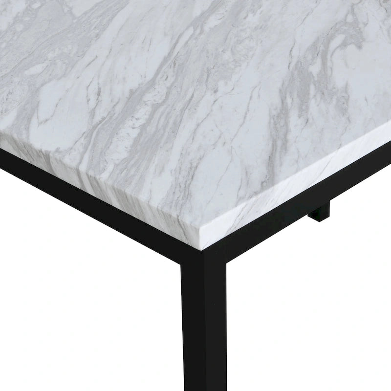 5-Piece Dining Table Set with Rectangular Faux Marble Top and 4 Faux Leather Upholstered Chairs