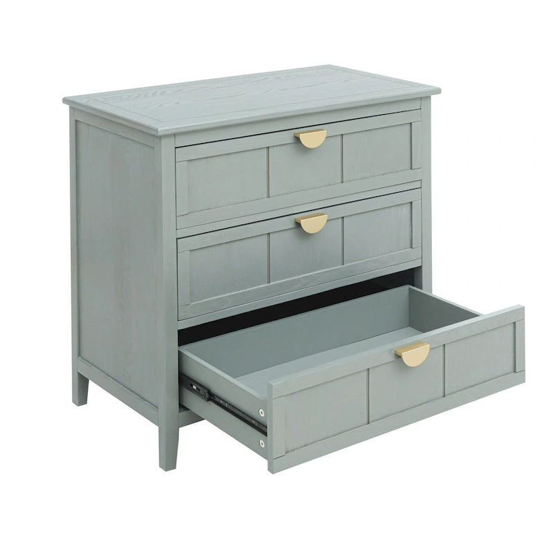 American Style 3-Drawer Vertical Chest Cabinet with Golden Handle for bedroom, living room