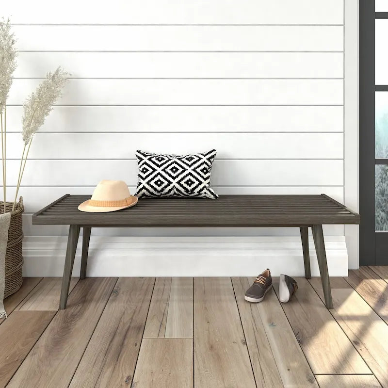 Plank and Beam Mid Century Double Wood Entryway Bench - 56.3 L x 16.5 W x 17.5 H