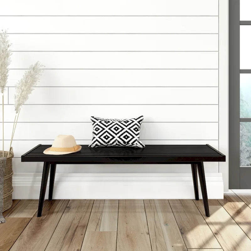 Plank and Beam Mid Century Double Wood Entryway Bench - 56.3 L x 16.5 W x 17.5 H