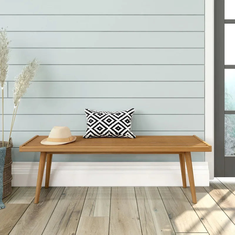 Plank and Beam Mid Century Double Wood Entryway Bench - 56.3 L x 16.5 W x 17.5 H