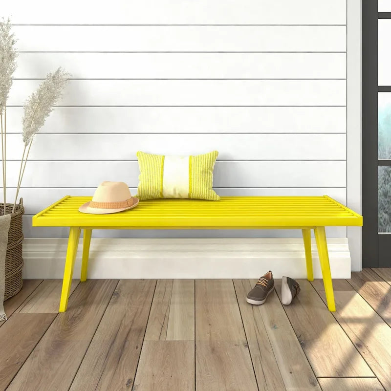 Plank and Beam Mid Century Double Wood Entryway Bench - 56.3 L x 16.5 W x 17.5 H