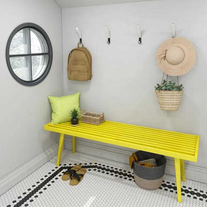 Plank and Beam Mid Century Double Wood Entryway Bench - 56.3 L x 16.5 W x 17.5 H