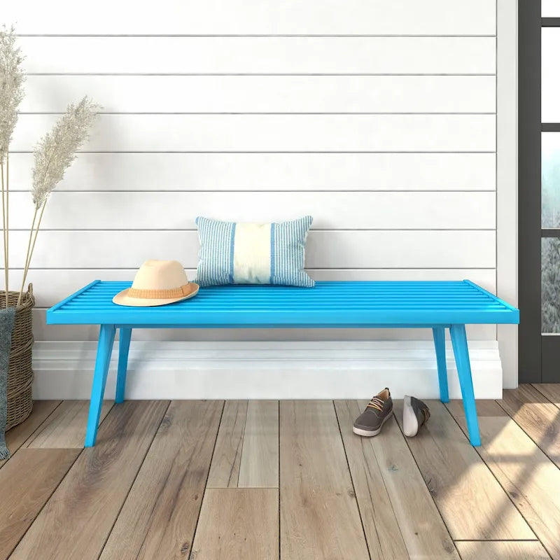 Plank and Beam Mid Century Double Wood Entryway Bench - 56.3 L x 16.5 W x 17.5 H