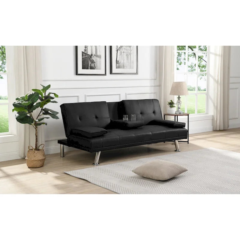 Sofa Bed with Armrest and Stainless Steel Legs - 31.70 x 66.10 x 28.30
