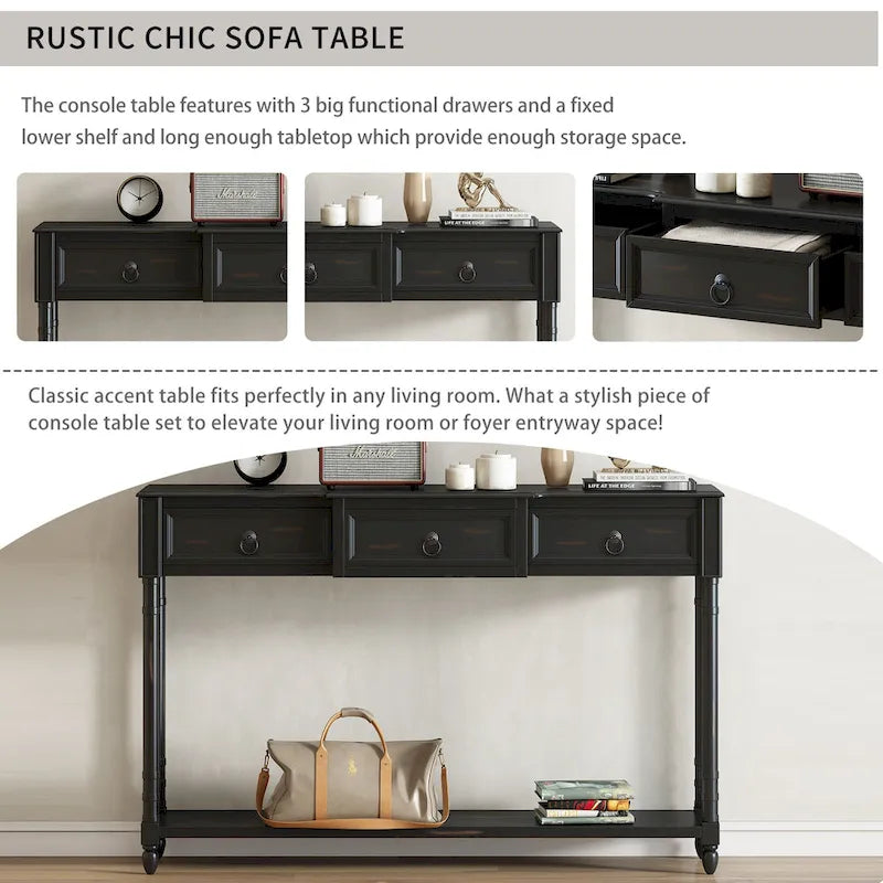 3-drawer Console Sofa Table for Entryway - 13.00 x 52.00 x 34.30