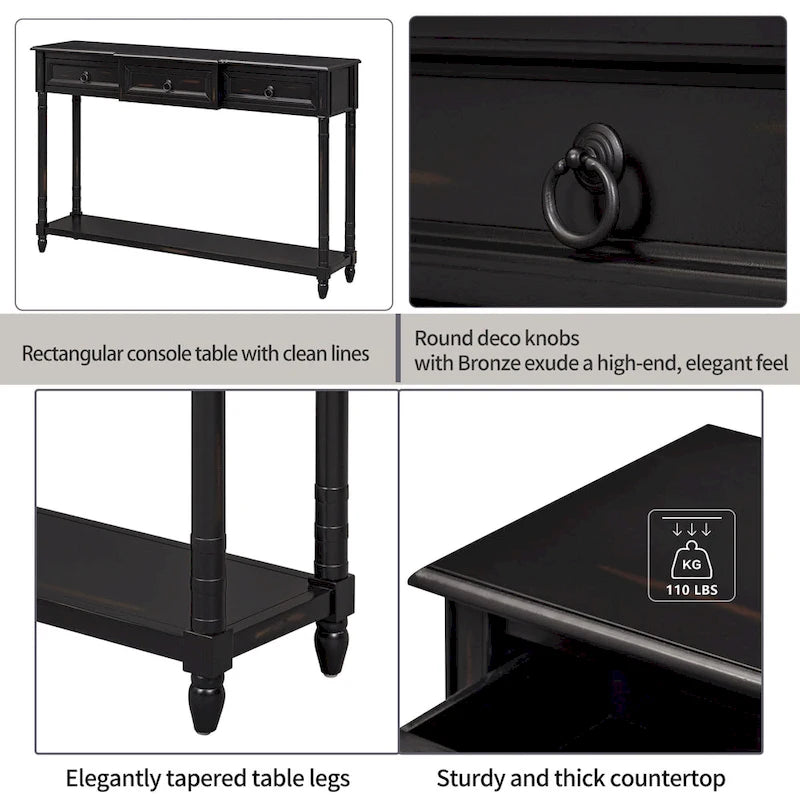 3-drawer Console Sofa Table for Entryway - 13.00 x 52.00 x 34.30
