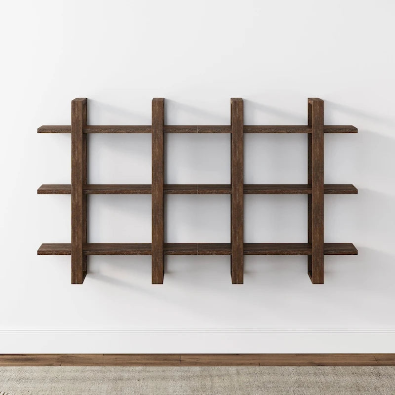 Nathan James Benji Floating Wall Book Shelves, 3-Tier Display Shelf, Decorative Modular Shelf in Solid Wood