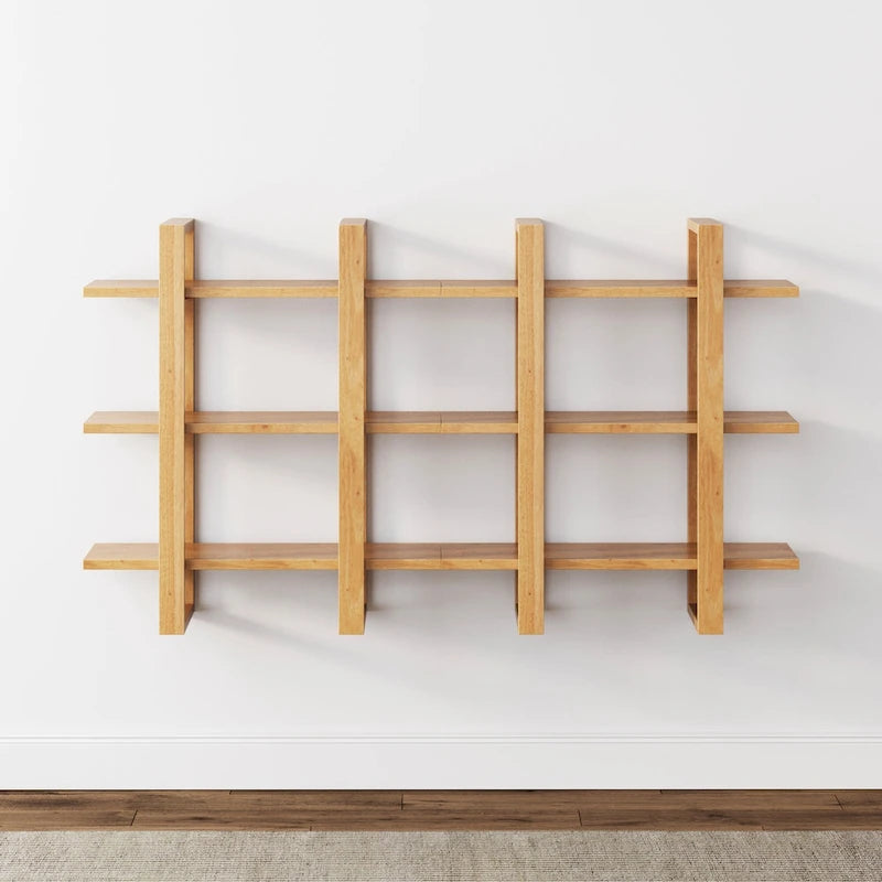 Nathan James Benji Floating Wall Book Shelves, 3-Tier Display Shelf, Decorative Modular Shelf in Solid Wood