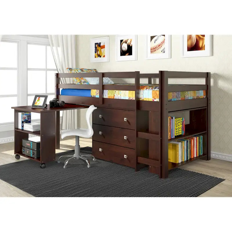 Donco Kids Low Study Loft Desk Twin Bed