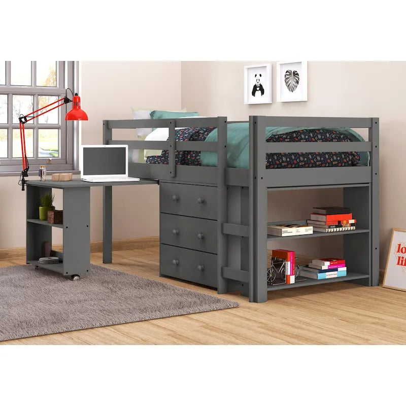 Donco Kids Low Study Loft Desk Twin Bed