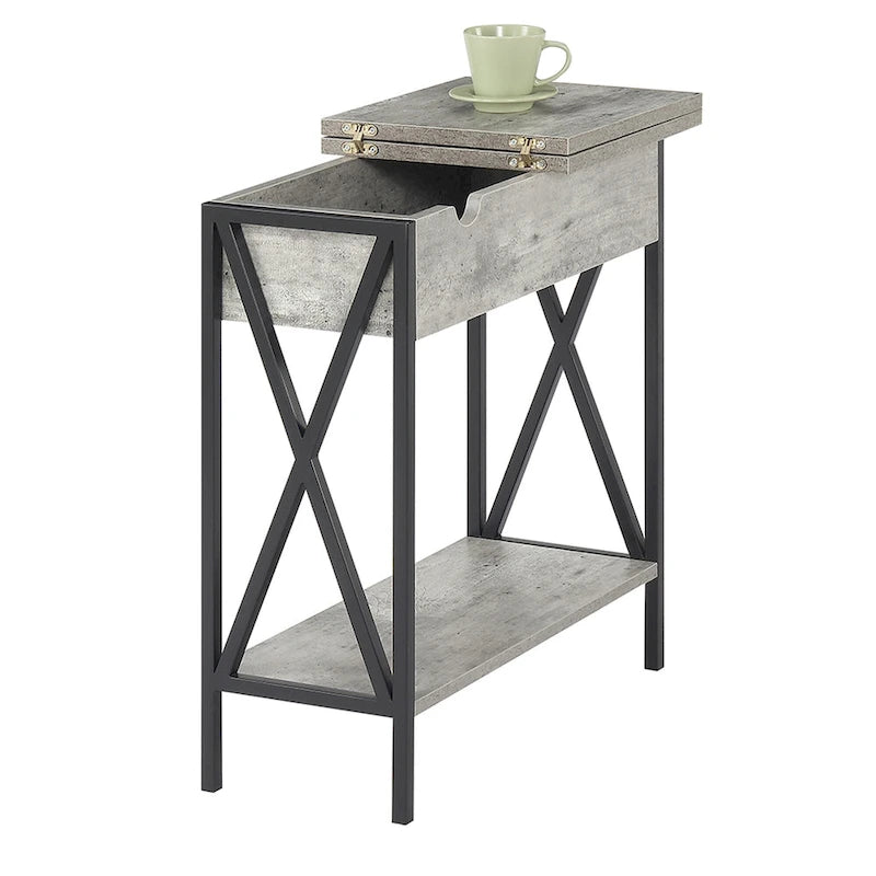 Convenience Concepts Tucson Flip Top End Table with Charging Station and Shelf