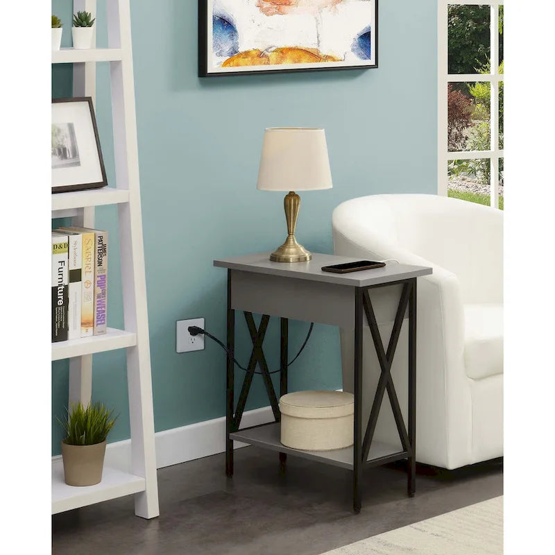 Convenience Concepts Tucson Flip Top End Table with Charging Station and Shelf