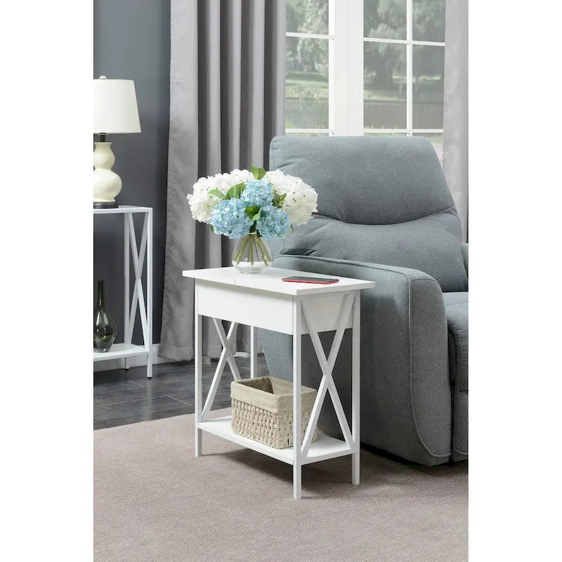 Convenience Concepts Tucson Flip Top End Table with Charging Station and Shelf