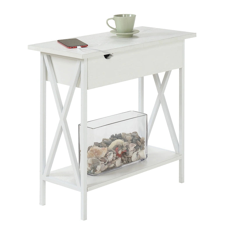 Convenience Concepts Tucson Flip Top End Table with Charging Station and Shelf