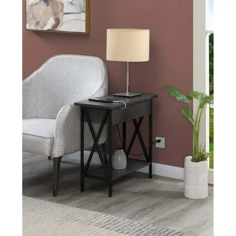Convenience Concepts Tucson Flip Top End Table with Charging Station and Shelf