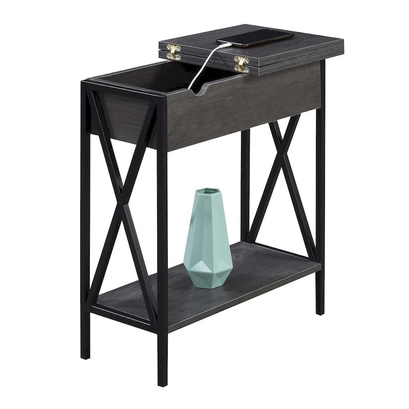 Convenience Concepts Tucson Flip Top End Table with Charging Station and Shelf