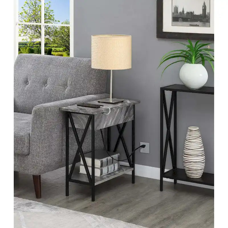 Convenience Concepts Tucson Flip Top End Table with Charging Station and Shelf