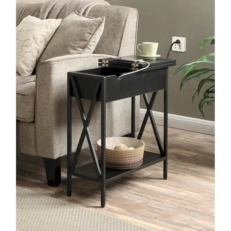 Convenience Concepts Tucson Flip Top End Table with Charging Station and Shelf
