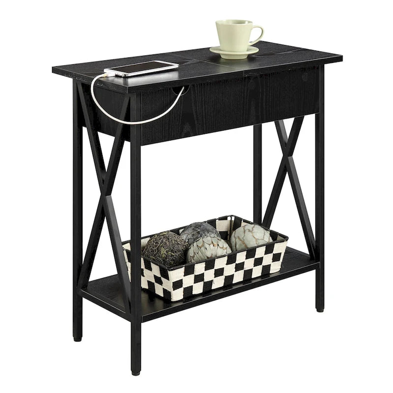 Convenience Concepts Tucson Flip Top End Table with Charging Station and Shelf