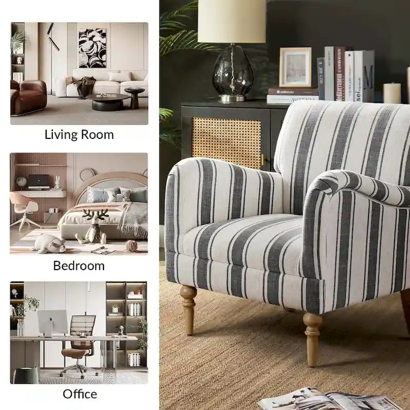 Seip Classic and Contemporary Striped Arm Chair with Spindle Legs by HULALA HOME