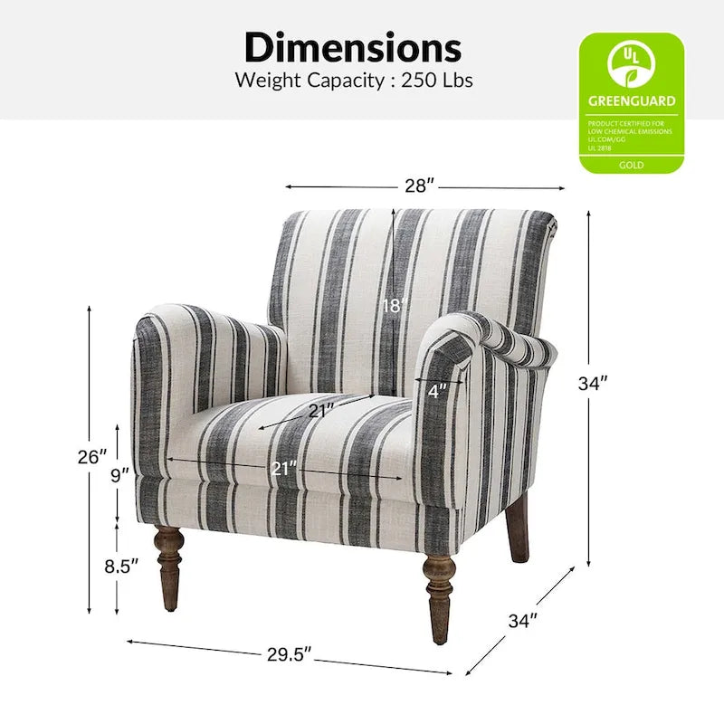 Seip Classic and Contemporary Striped Arm Chair with Spindle Legs by HULALA HOME