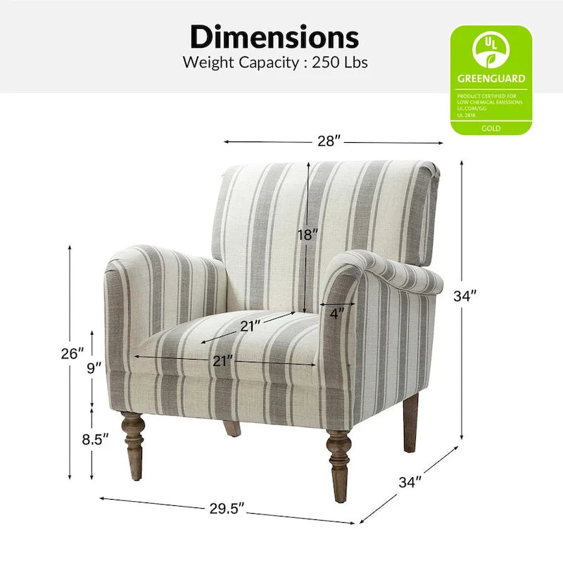 Seip Classic and Contemporary Striped Arm Chair with Spindle Legs by HULALA HOME