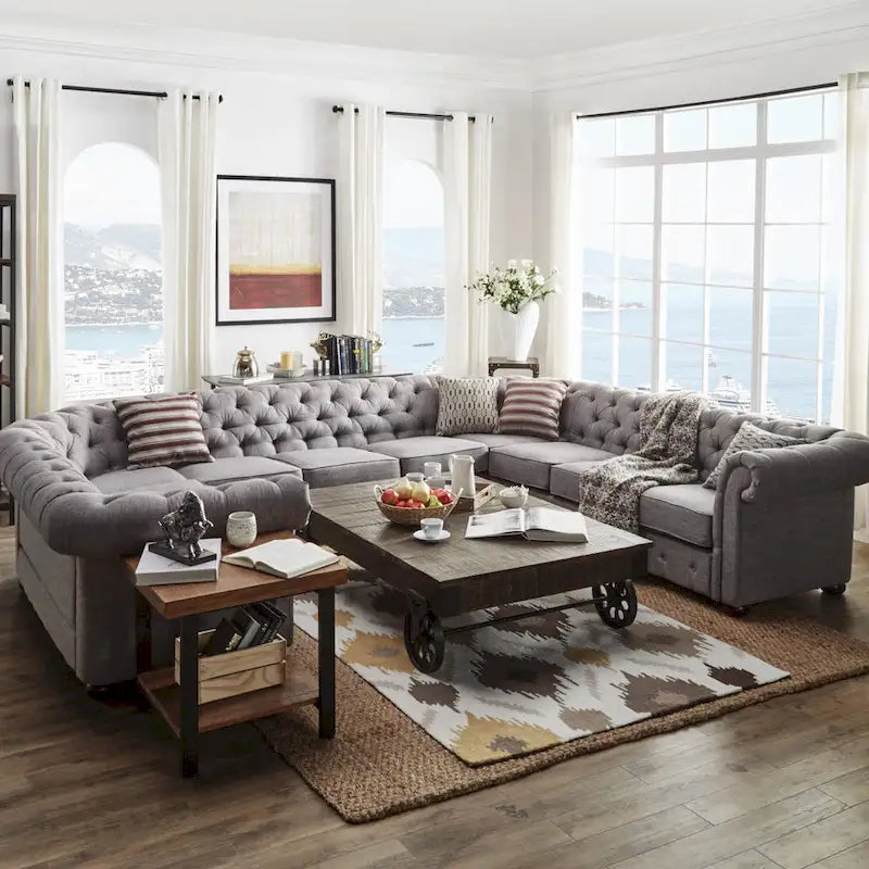 Knightsbridge Tufted Scroll Arm Chesterfield U-shaped Sectional by iNSPIRE Q Artisan