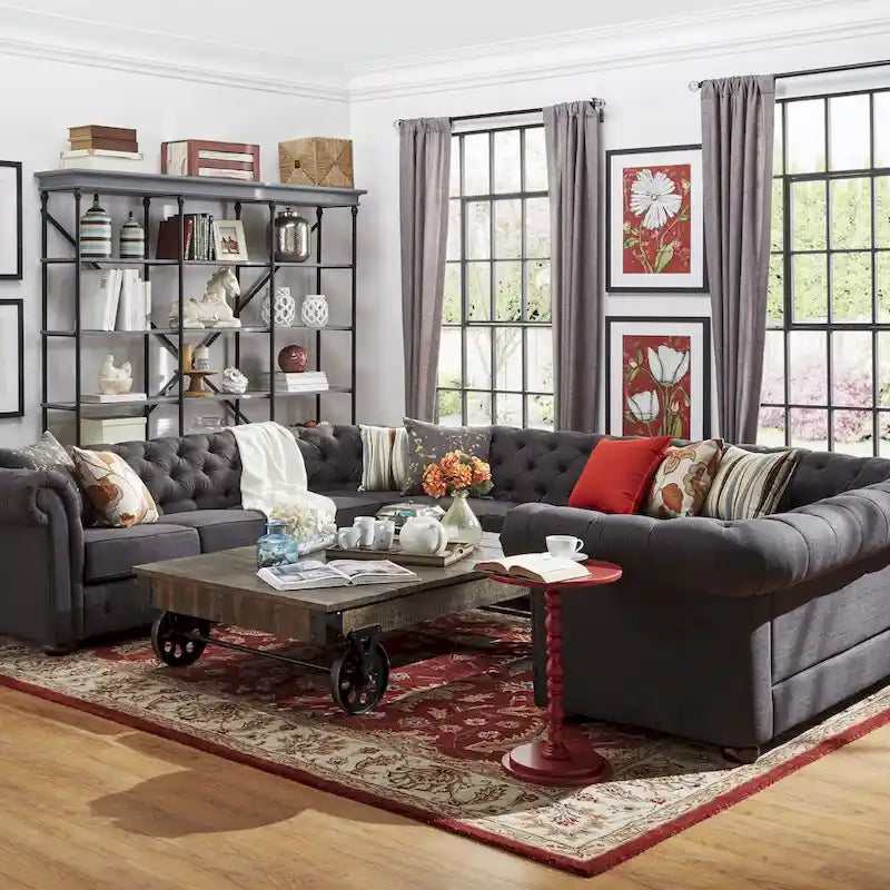 Knightsbridge Tufted Scroll Arm Chesterfield U-shaped Sectional by iNSPIRE Q Artisan