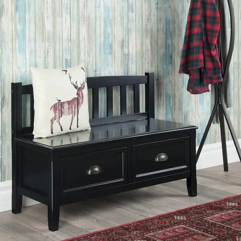 WYNDENHALL Portland SOLID WOOD 42 inch Wide Transitional Entryway Storage Bench with Drawers - 42 Inches wide