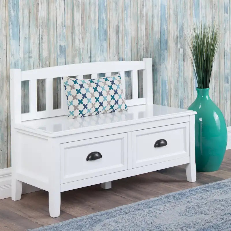 WYNDENHALL Portland SOLID WOOD 42 inch Wide Transitional Entryway Storage Bench with Drawers - 42 Inches wide