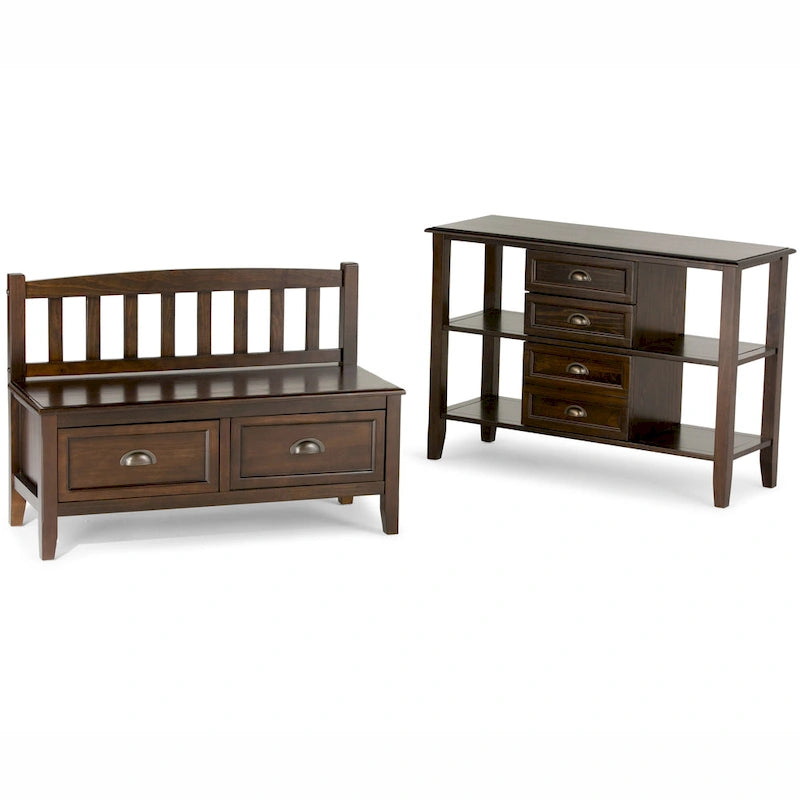 WYNDENHALL Portland SOLID WOOD 42 inch Wide Transitional Entryway Storage Bench with Drawers - 42 Inches wide