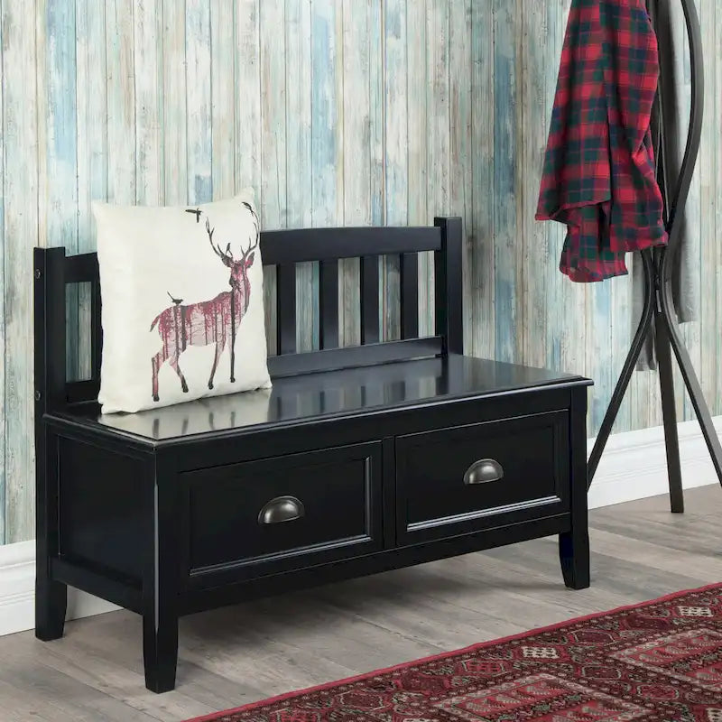 WYNDENHALL Portland SOLID WOOD 42 inch Wide Transitional Entryway Storage Bench with Drawers - 42 Inches wide