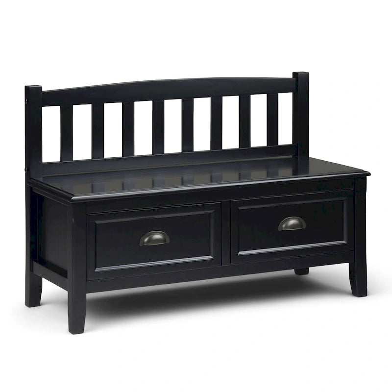 WYNDENHALL Portland SOLID WOOD 42 inch Wide Transitional Entryway Storage Bench with Drawers - 42 Inches wide