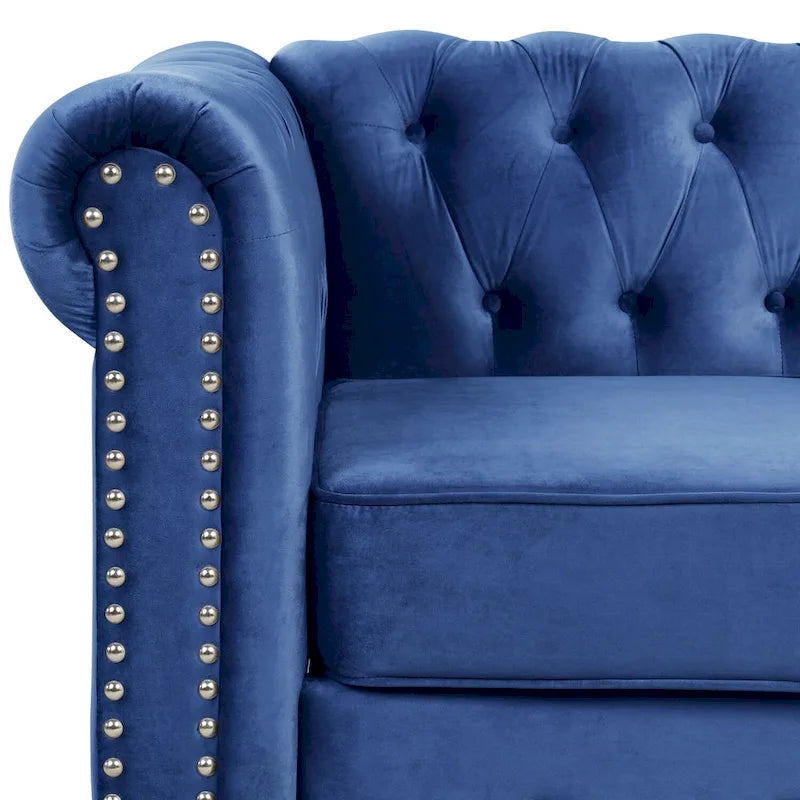 Morden Fort Classic Tufted Velvet Upholstered Chesterfield Club Loveseat and Sofa 2Pieces with Nailhead for Living Room