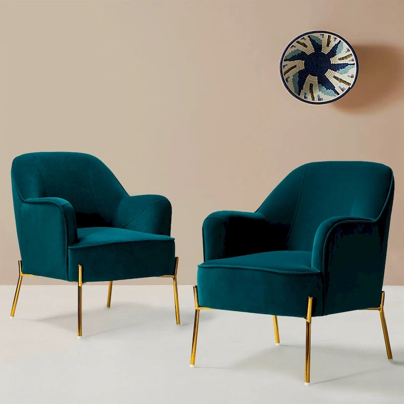 Marina Modern Velvet Accent Chair with Golden Legs Set of 2 by HULALA HOME