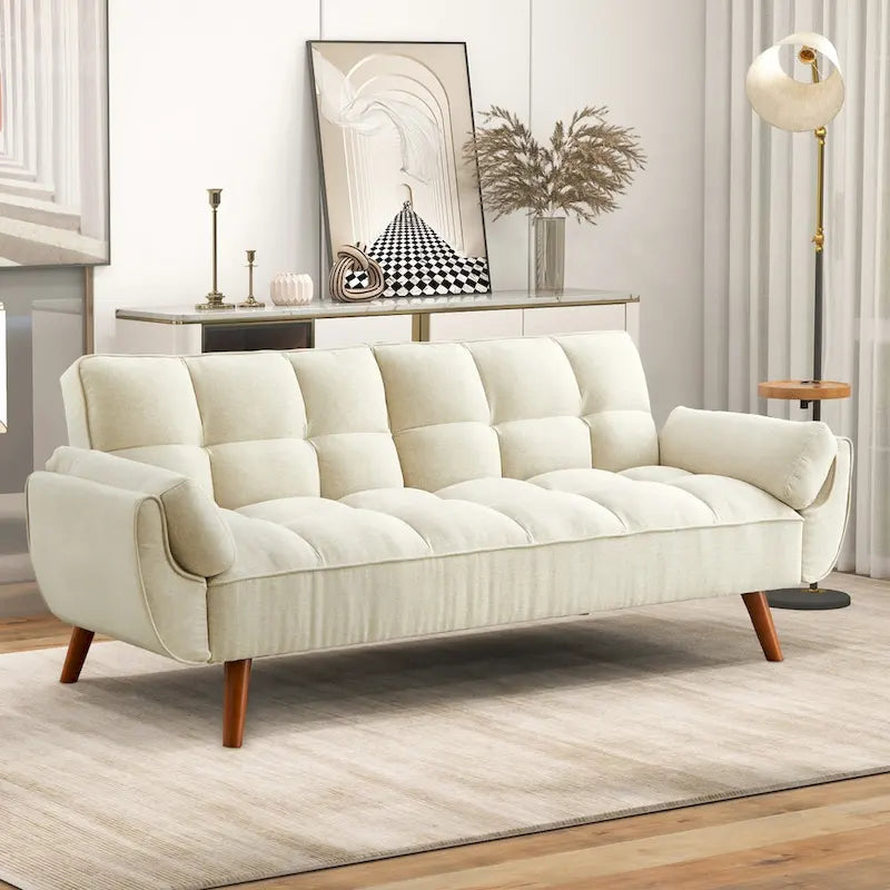 75.39 IN. Futon Sofa Bed, Convertible Upholstered Couch Sleeper with Reclining Sleeper Split Tufted Back