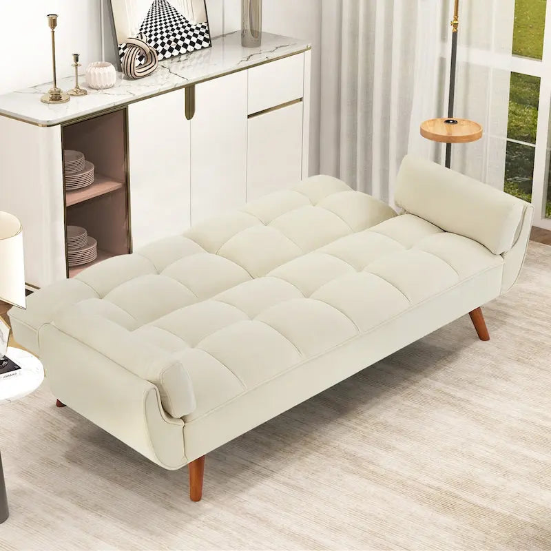 75.39 IN. Futon Sofa Bed, Convertible Upholstered Couch Sleeper with Reclining Sleeper Split Tufted Back