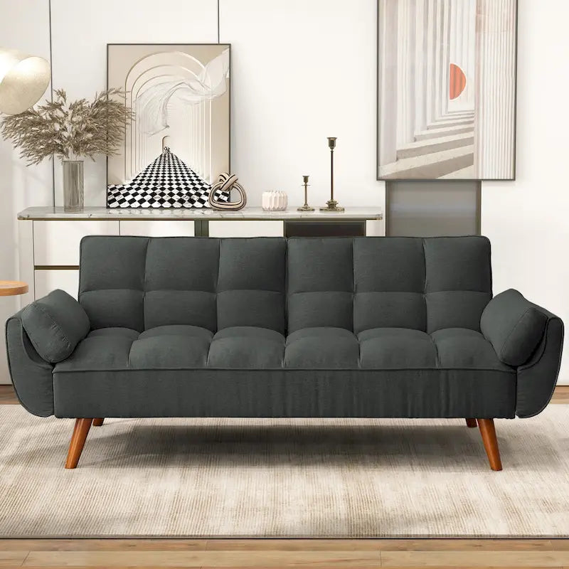 75.39 IN. Futon Sofa Bed, Convertible Upholstered Couch Sleeper with Reclining Sleeper Split Tufted Back