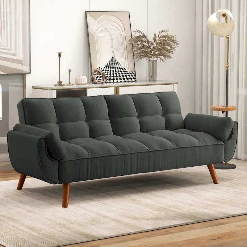 75.39 IN. Futon Sofa Bed, Convertible Upholstered Couch Sleeper with Reclining Sleeper Split Tufted Back