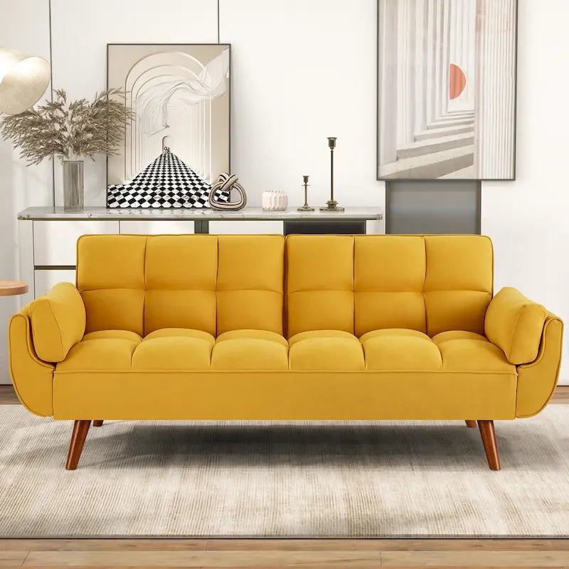 75.39 IN. Futon Sofa Bed, Convertible Upholstered Couch Sleeper with Reclining Sleeper Split Tufted Back