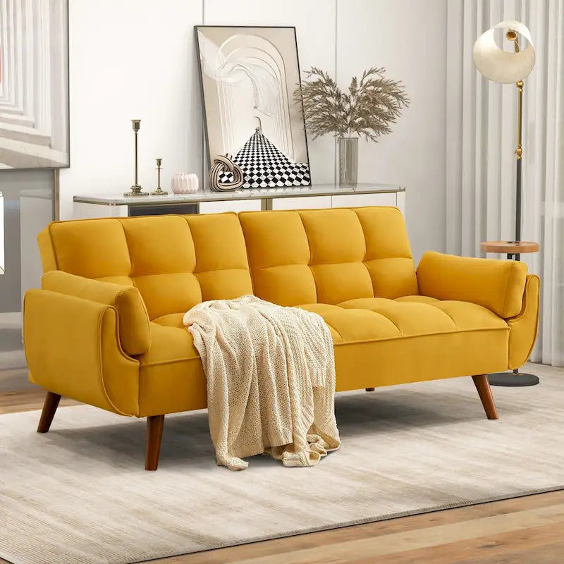 75.39 IN. Futon Sofa Bed, Convertible Upholstered Couch Sleeper with Reclining Sleeper Split Tufted Back