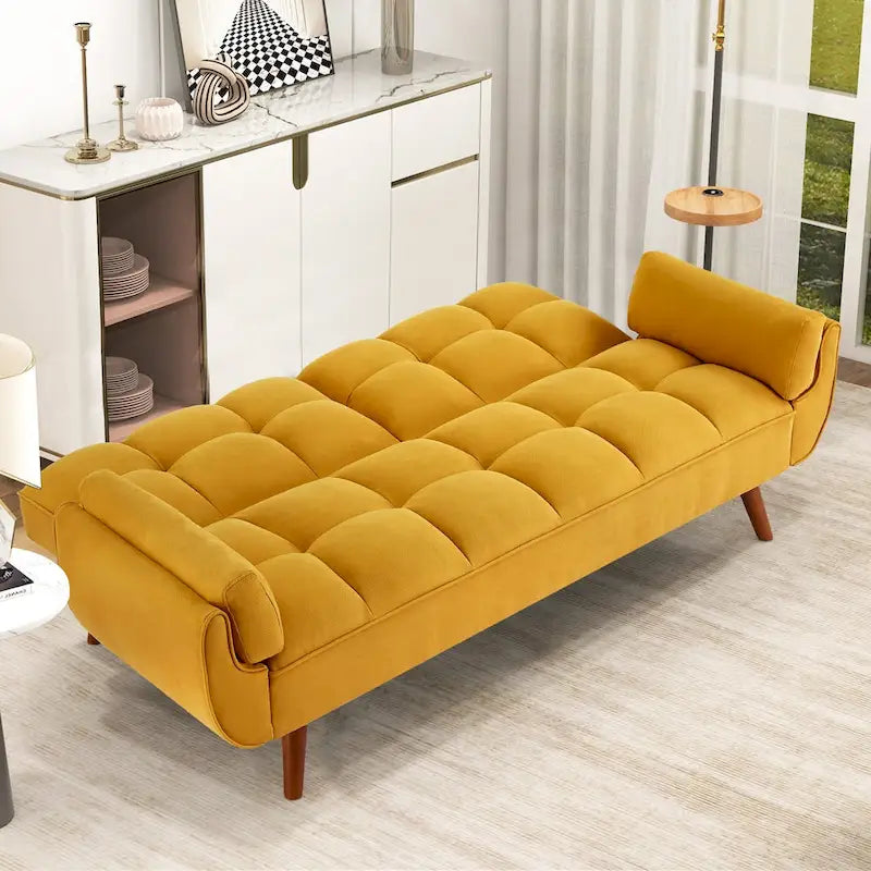 75.39 IN. Futon Sofa Bed, Convertible Upholstered Couch Sleeper with Reclining Sleeper Split Tufted Back