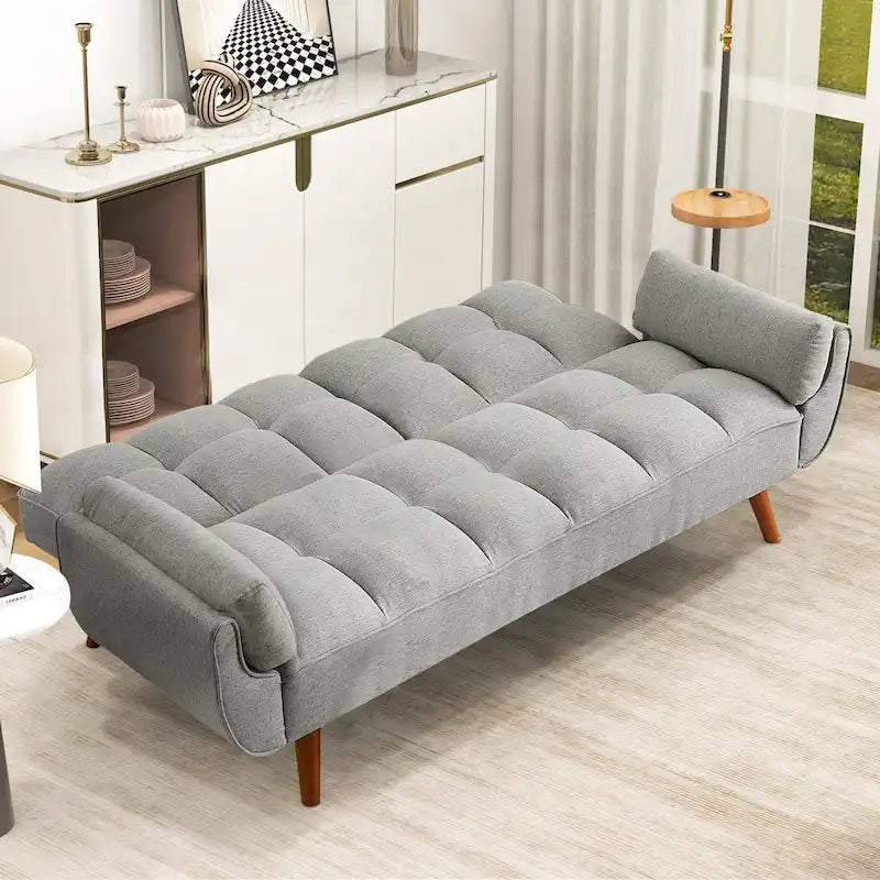 75.39 IN. Futon Sofa Bed, Convertible Upholstered Couch Sleeper with Reclining Sleeper Split Tufted Back