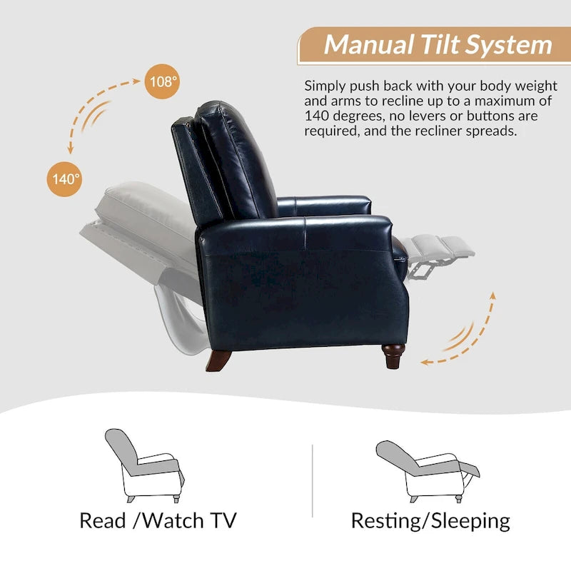 Cigar Mid-century Modern Genuine Leather Recliner with Nailhead Trim Set of 2 by HULALA HOME