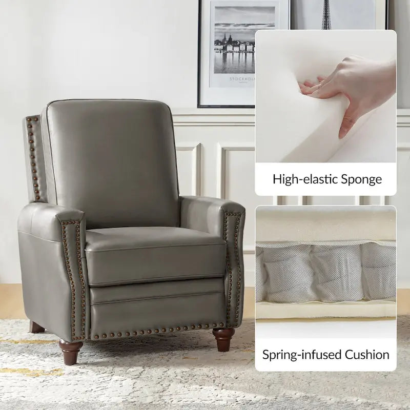 Cigar Mid-century Modern Genuine Leather Recliner with Nailhead Trim Set of 2 by HULALA HOME
