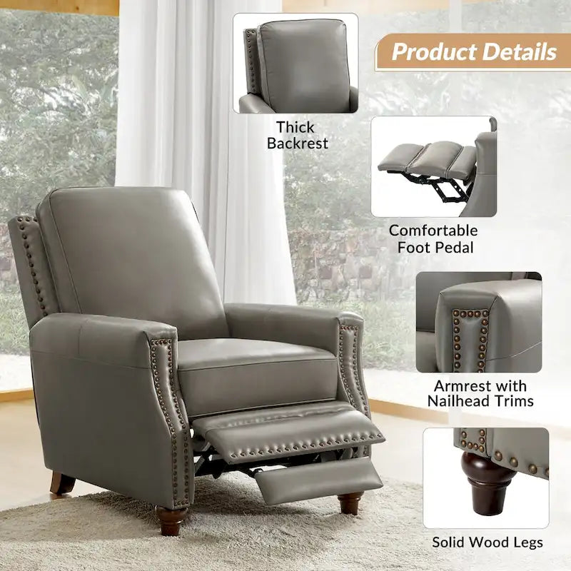 Cigar Mid-century Modern Genuine Leather Recliner with Nailhead Trim Set of 2 by HULALA HOME