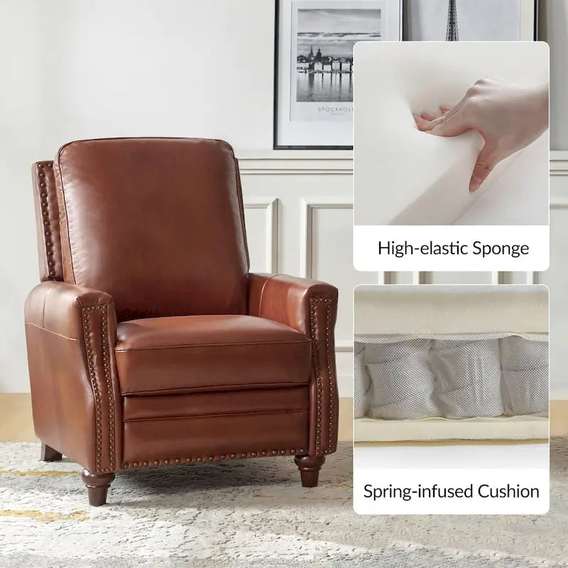 Cigar Mid-century Modern Genuine Leather Recliner with Nailhead Trim Set of 2 by HULALA HOME