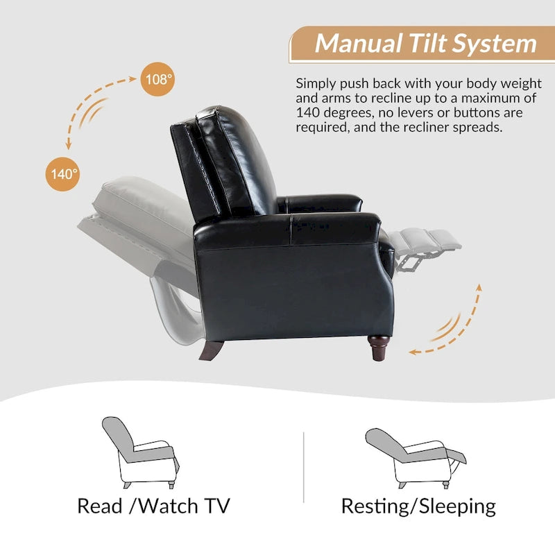 Cigar Mid-century Modern Genuine Leather Recliner with Nailhead Trim Set of 2 by HULALA HOME