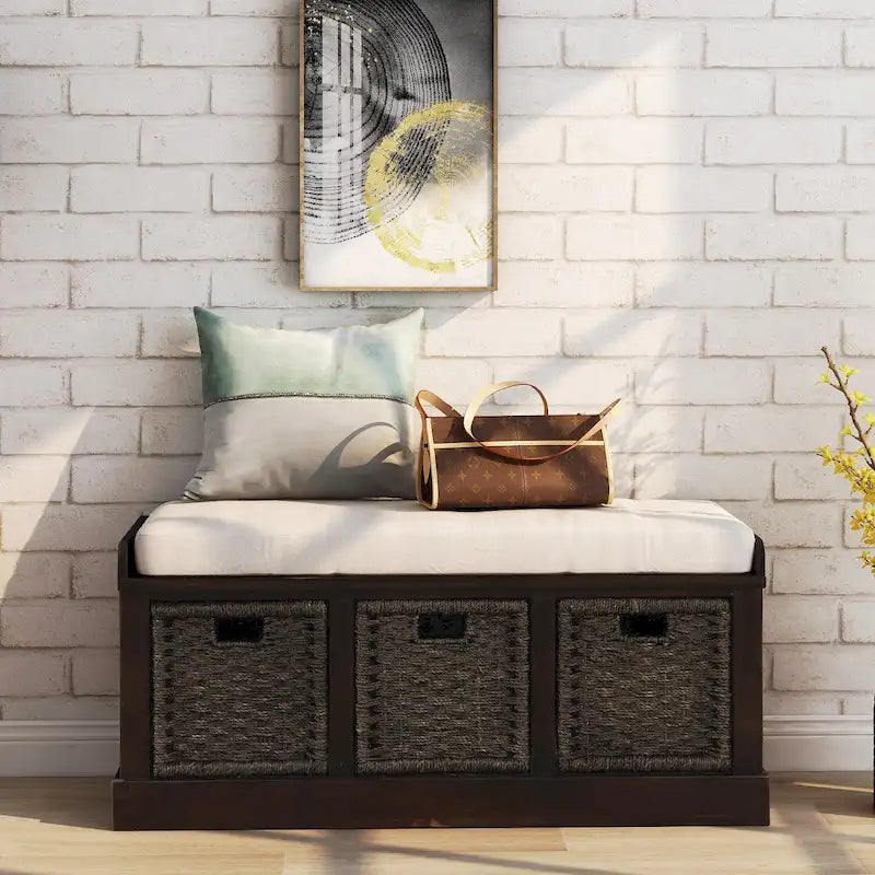 Nestfair Entryway Storage Bench with Cushion and Basket